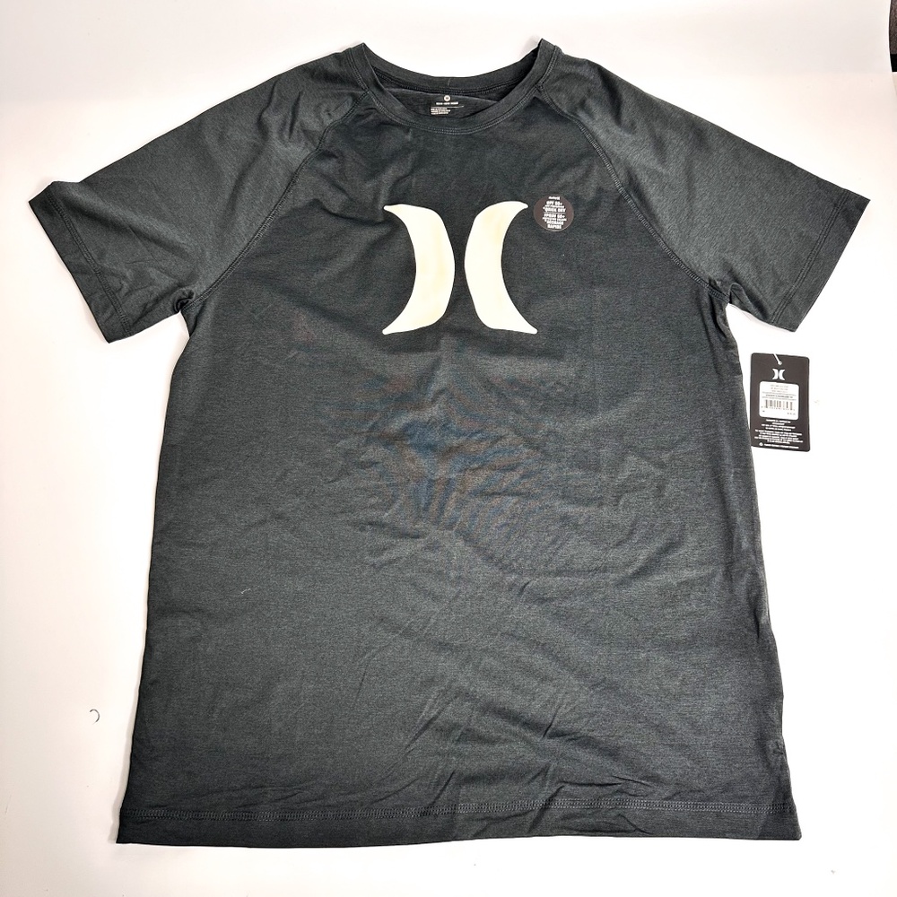 NEW Hurley Black Heather Dark Gray UPF Rashguard Short Sleeve Tee T-Shirt Mens M